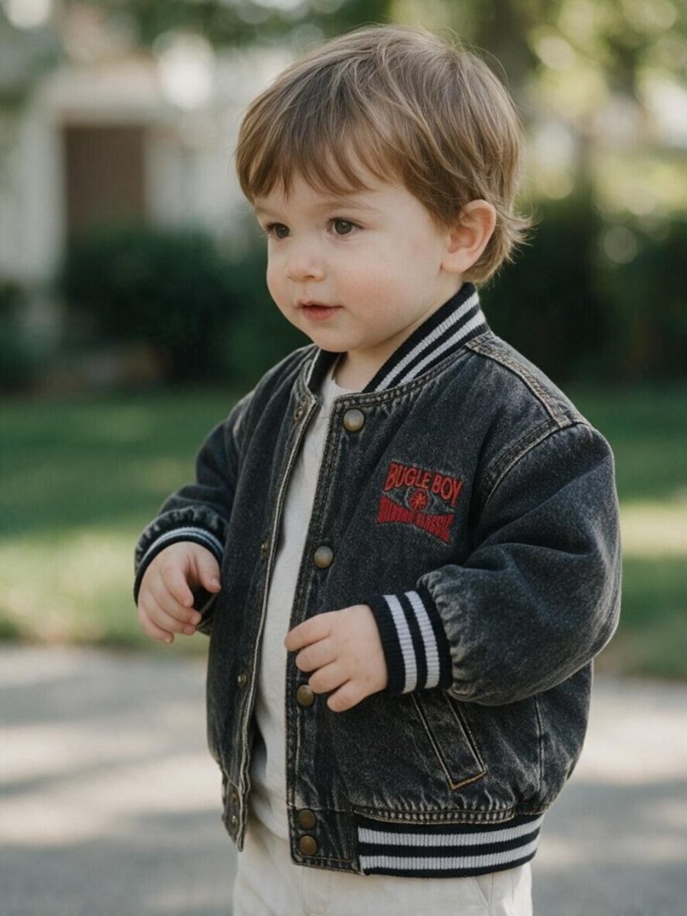Vintage Bugle Boy Sherpa Lined Black Denim Jacket 18-24 Months